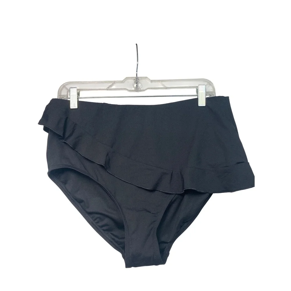 Lands' End Women's Ruffle Black‎ Swim Bottoms – Size 14 – New